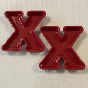 Pottery Barn Red Ceramic X-Shaped Trays Hugs